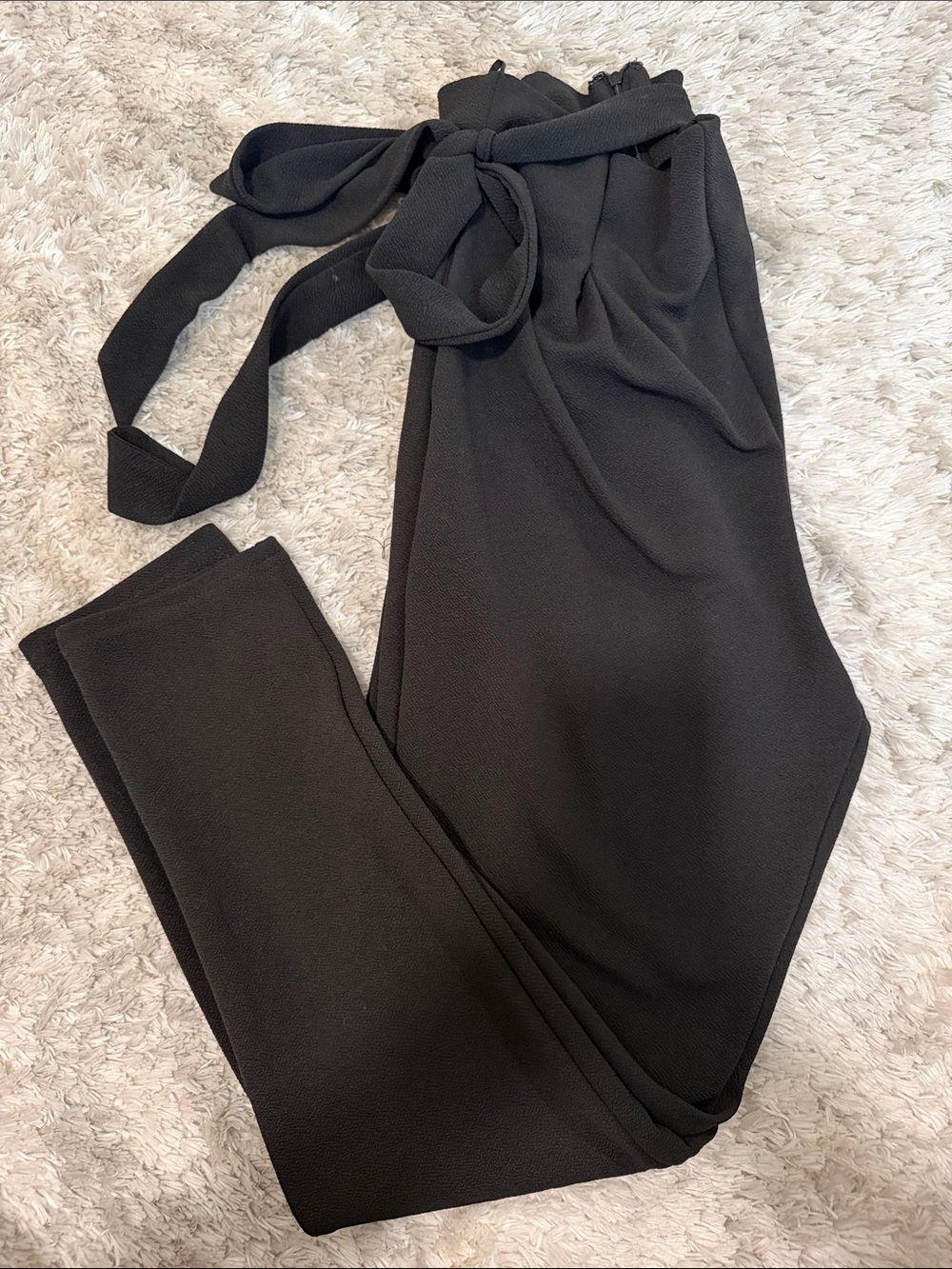 Black Paperbag Waist Tie Pants - Women